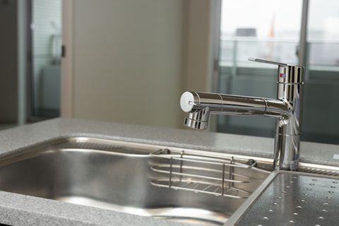 ステンレスのシンクと水栓